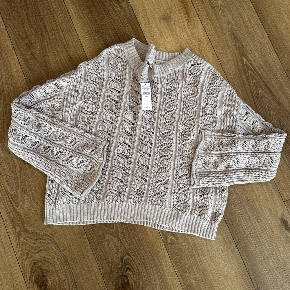 American Eagle Open Knit Cable Sweater Mauve Bell Sleeve Medium NWT 9211-507